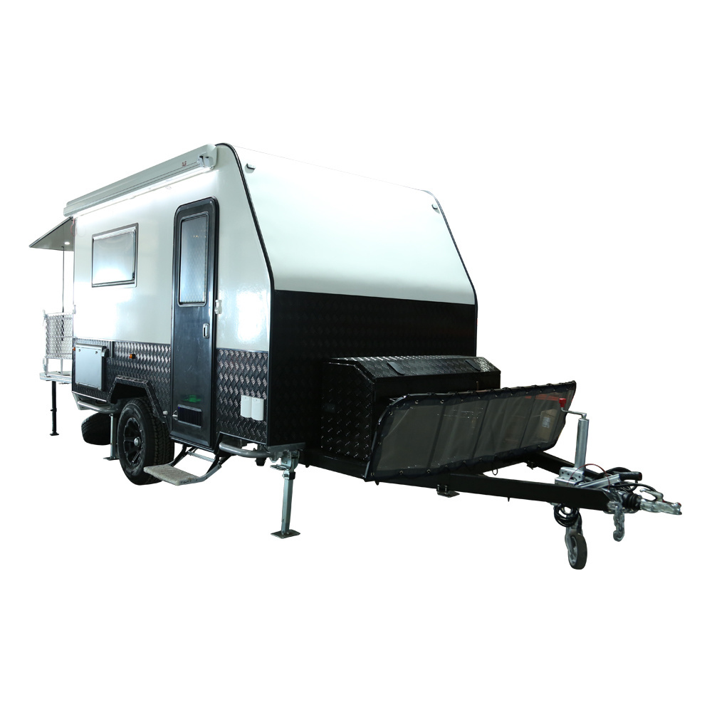 Ecocampor 12ft Offroad Toy Hauler RV Caravan Camper Trailer Mobile Caravan with Kitchen and Bathroom