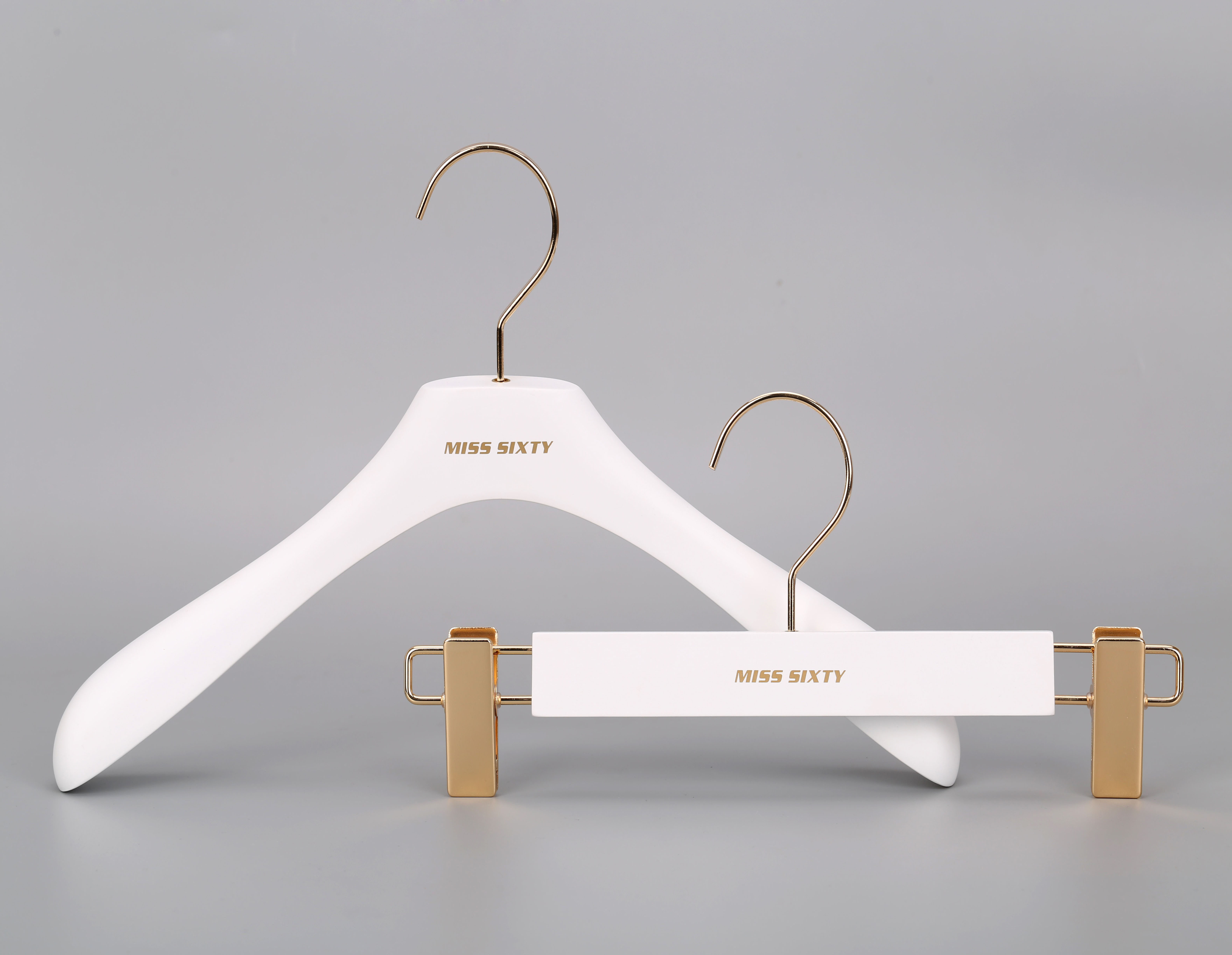 Bespoke high quality luxury white wood coat hanger with gold hook