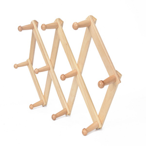 Wooden material folding wall mounted clothes hanger rack for coat hats