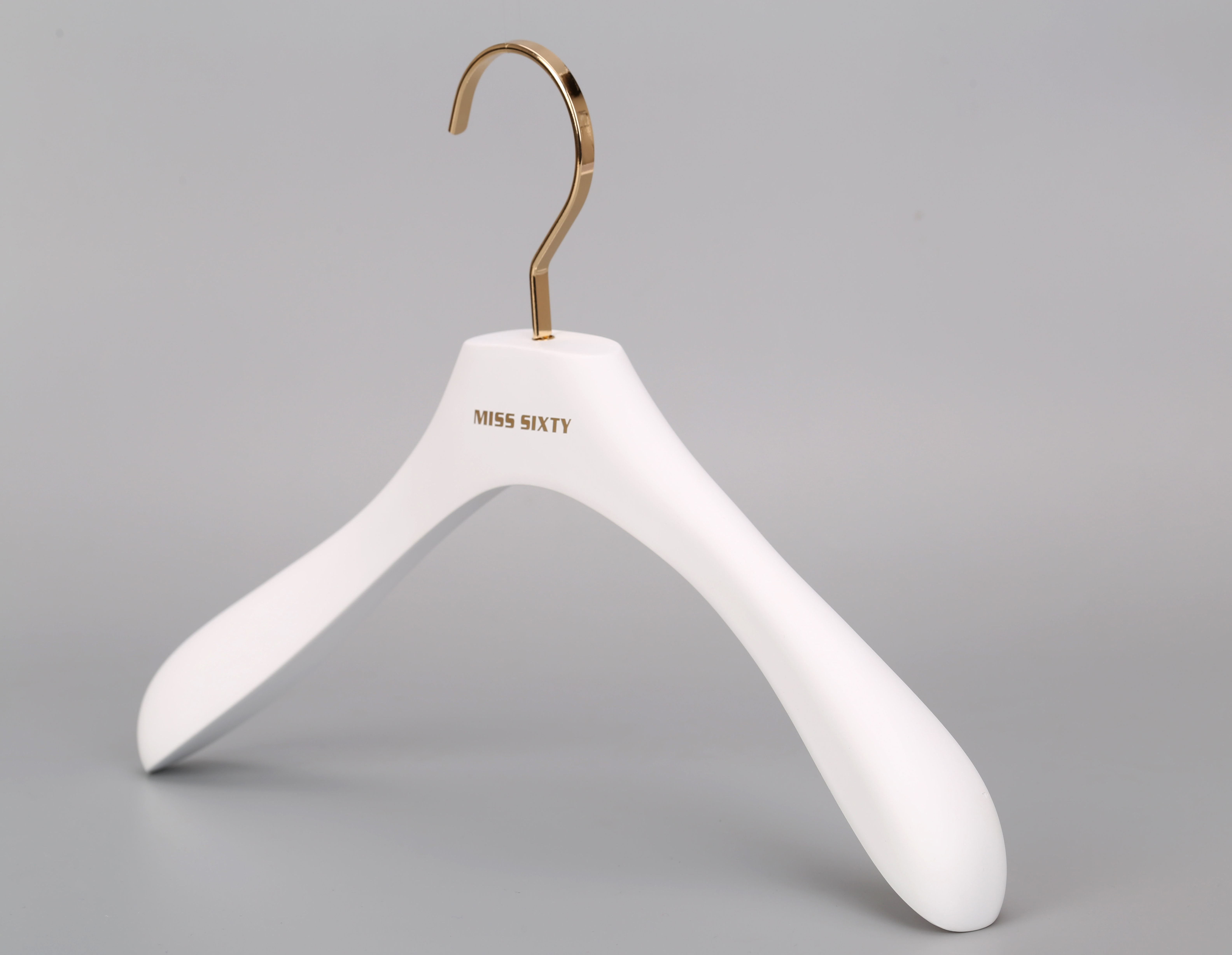 Bespoke high quality luxury white wood coat hanger with gold hook