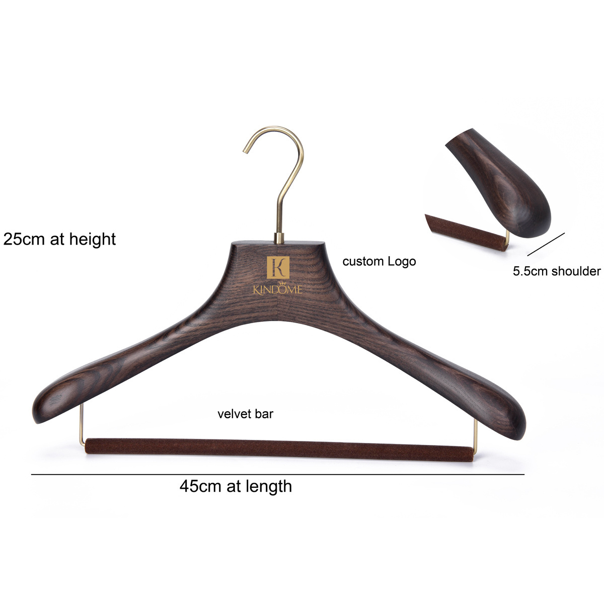 custom logo high end luxury wood coat hangers for clothing store golden hook