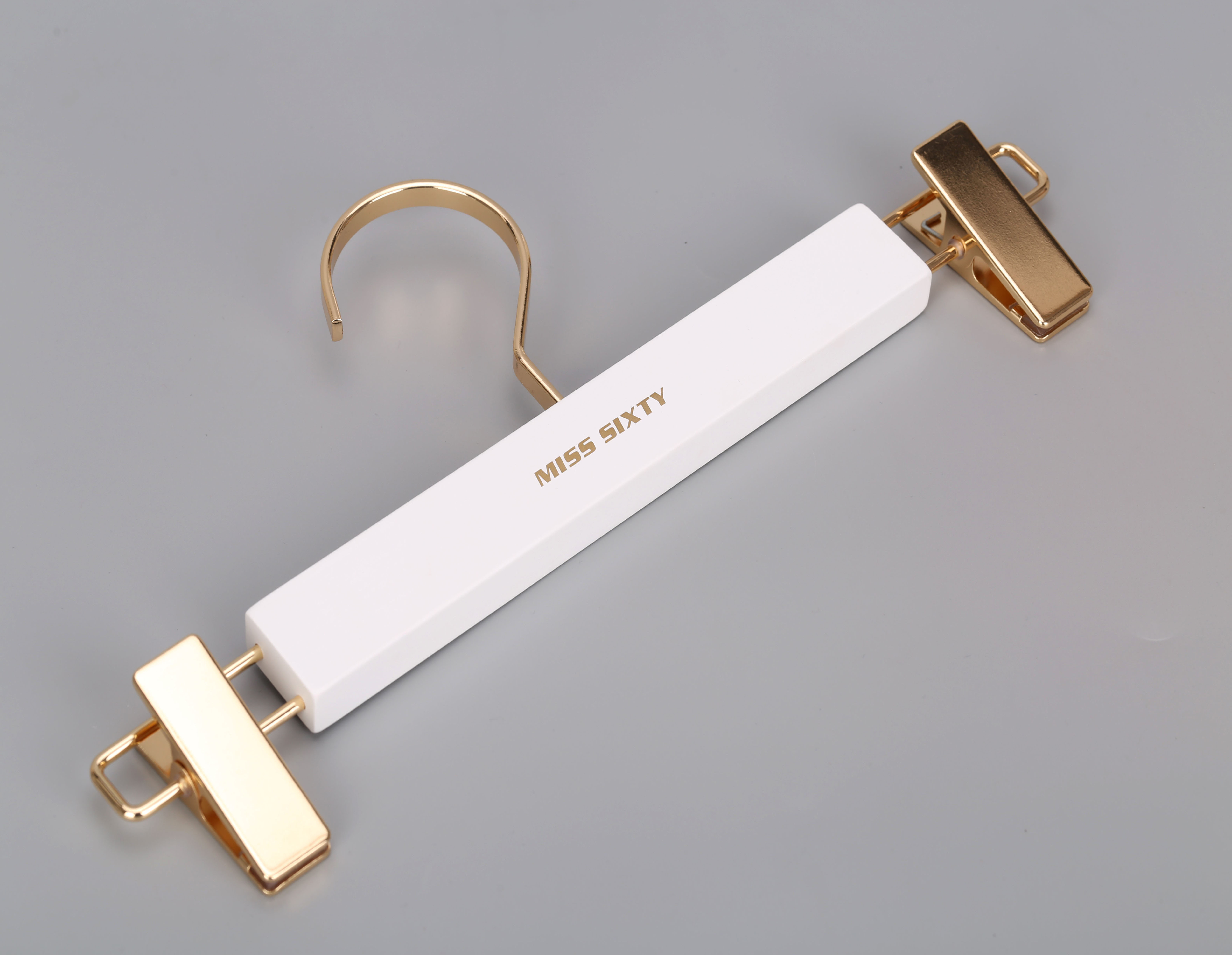 Bespoke high quality luxury white wood coat hanger with gold hook