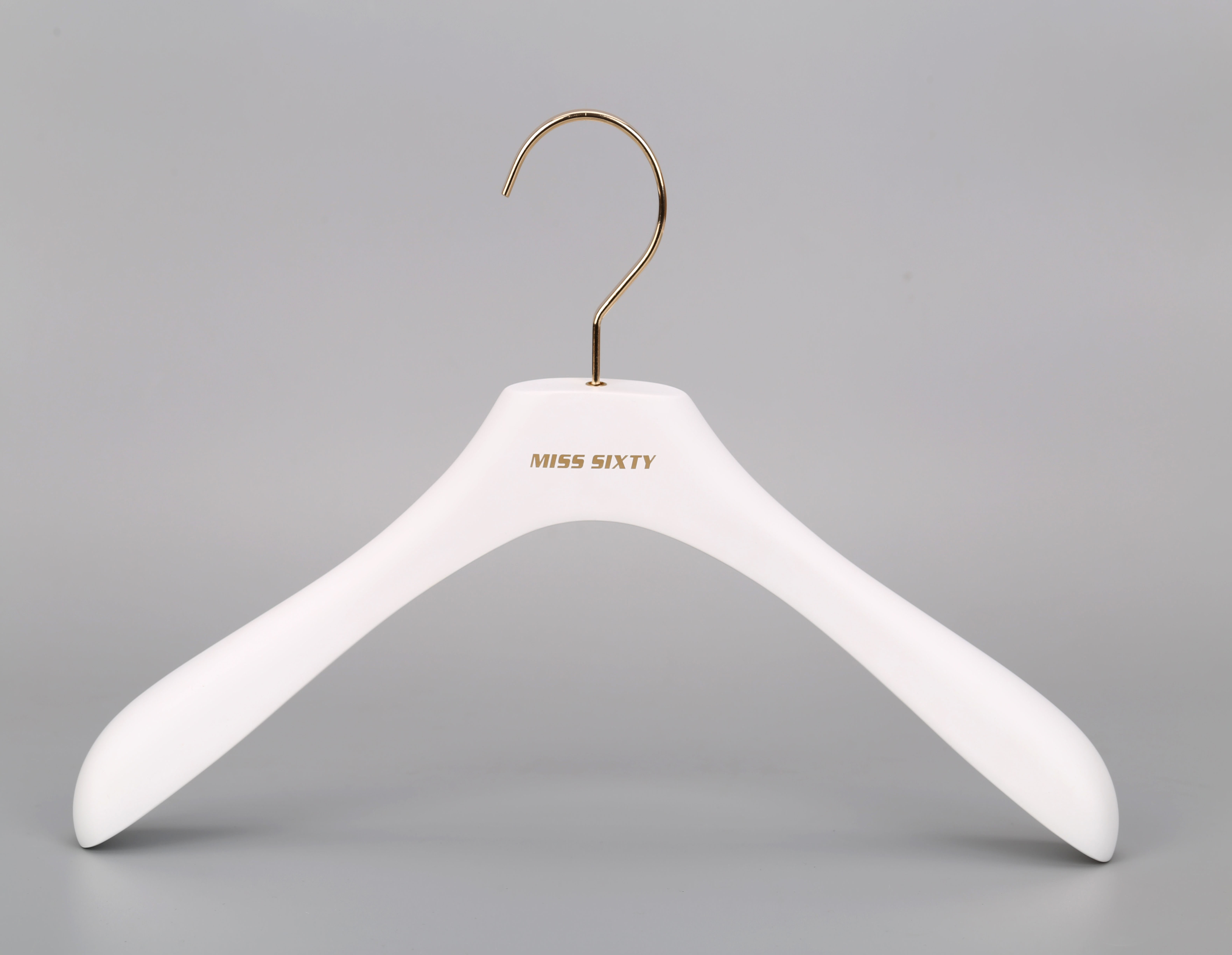 Bespoke high quality luxury white wood coat hanger with gold hook