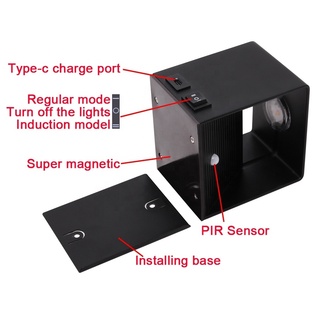 LED Wall Light with PIR Sensor Battery Operated with Switch 7W USB Rechargeable Wall Lighting Magnetic Hallway Lamp for Bedroom