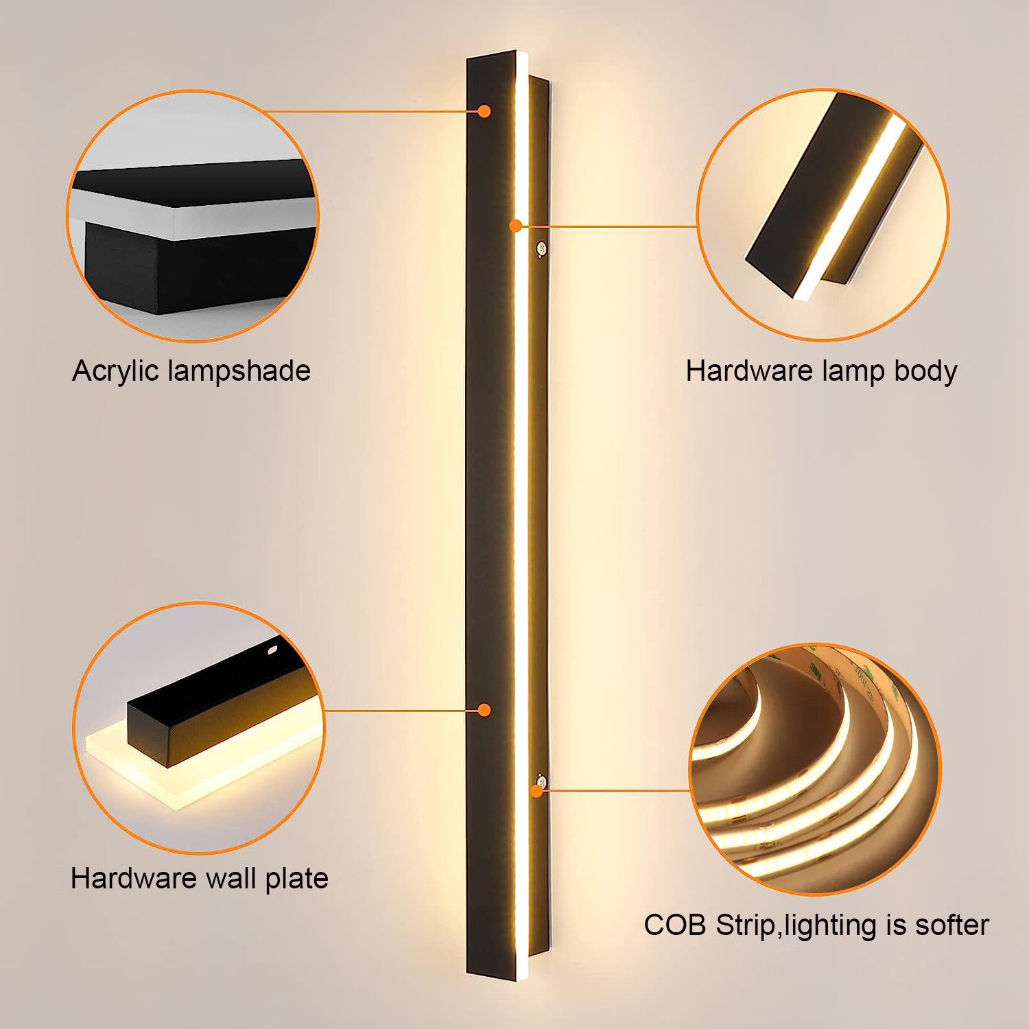 Innovation linear LED wall light COB long wall mounted lamp for exterior porch garden decoration