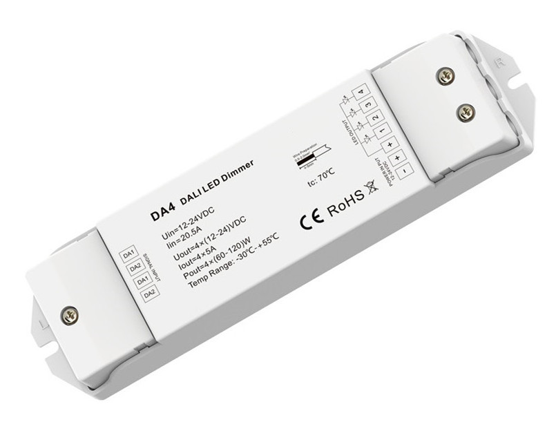 DA4 DC12V 24V 4 Channel DALI LED Dimmer 20A DALI Dimmable LED Driver Push Dim Dali Dimmer