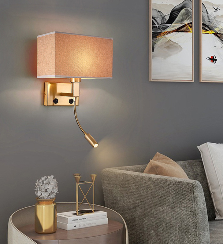 Factory direct supply hotel engineering hotel bedroom bedside wall lamp Nordic fabric lamp indoor reading lamp