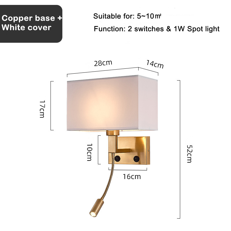 Factory direct supply hotel engineering hotel bedroom bedside wall lamp Nordic fabric lamp indoor reading lamp