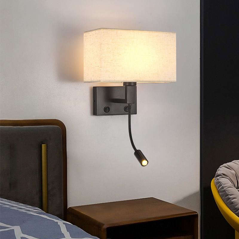 Factory direct supply hotel engineering hotel bedroom bedside wall lamp Nordic fabric lamp indoor reading lamp