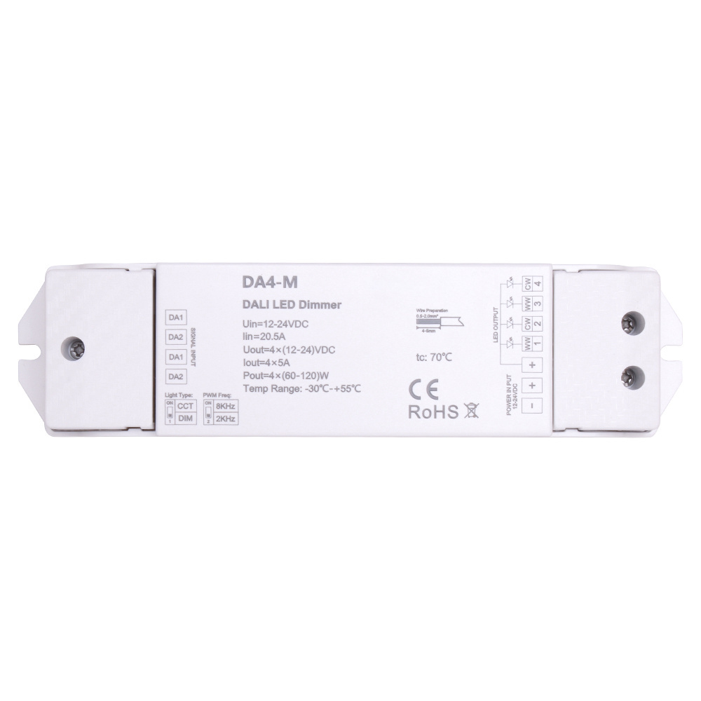 DA4-M 4 Channel Constant Voltage DALI LED Dimmer DT6 dimming DT8 CCT RGB RGBW DALI LED controller