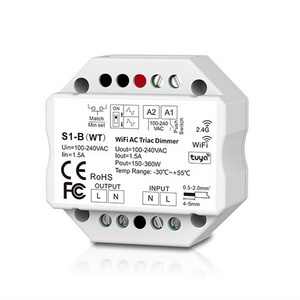 S1-B(WT) 240V 1CH Wifi LED Triac Dimmer RF2.4G Push Dim Tuya Dimmer Switch