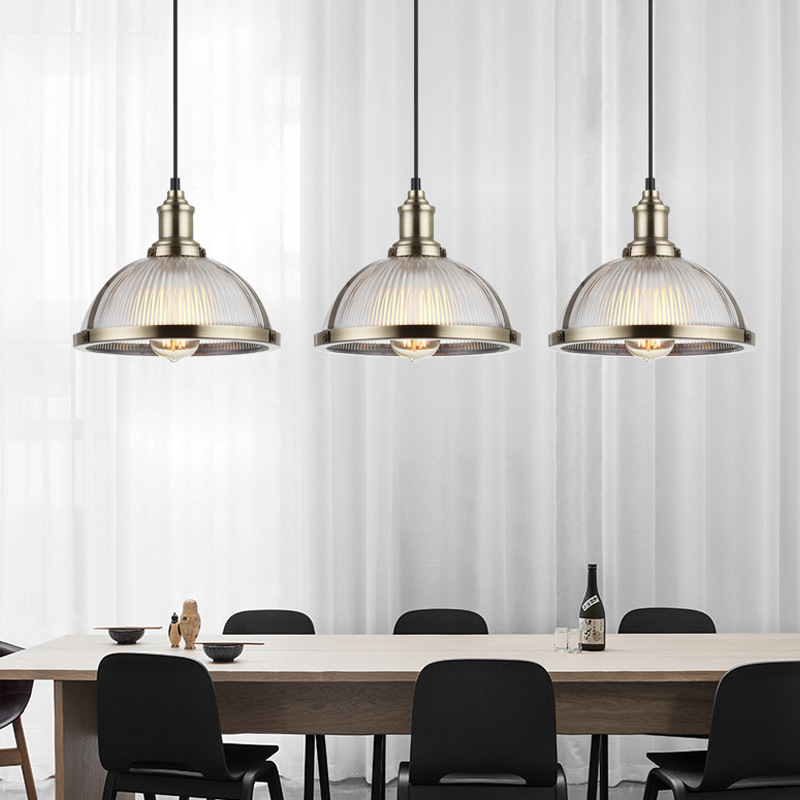 Modern Nordic Industrial Ribbed Glass Dome Shade Hanging Chandelier&Pendant Light With E27 base