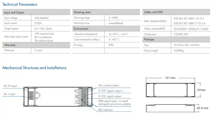 DALI Newest Led Controller DALI-0/1-10V Dimmer 1CH Connect With DALI 0/1-10V Dimming Driver