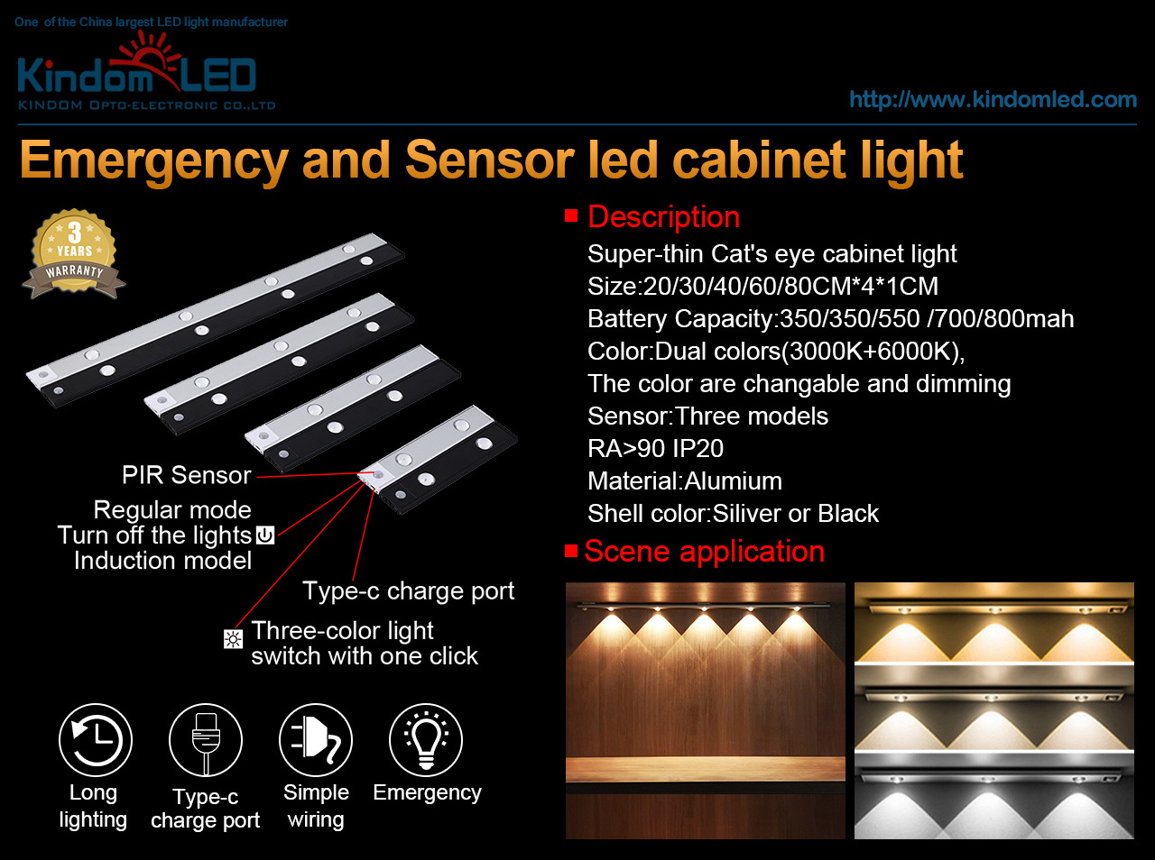 Emergency CRI>90 PIR Sensor Closet Shelf Kichen Led Under Cabinet wardrobe Light battery powered