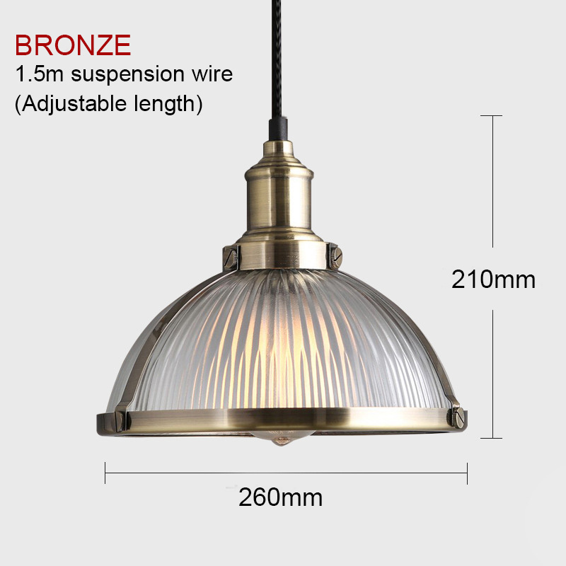 Modern Nordic Industrial Ribbed Glass Dome Shade Hanging Chandelier&Pendant Light With E27 base