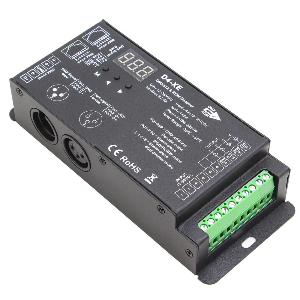 Light Controller Led Dmx Decoder Rgbw 4 channel PWM Constant Voltage DMX Decoder with Digital Display