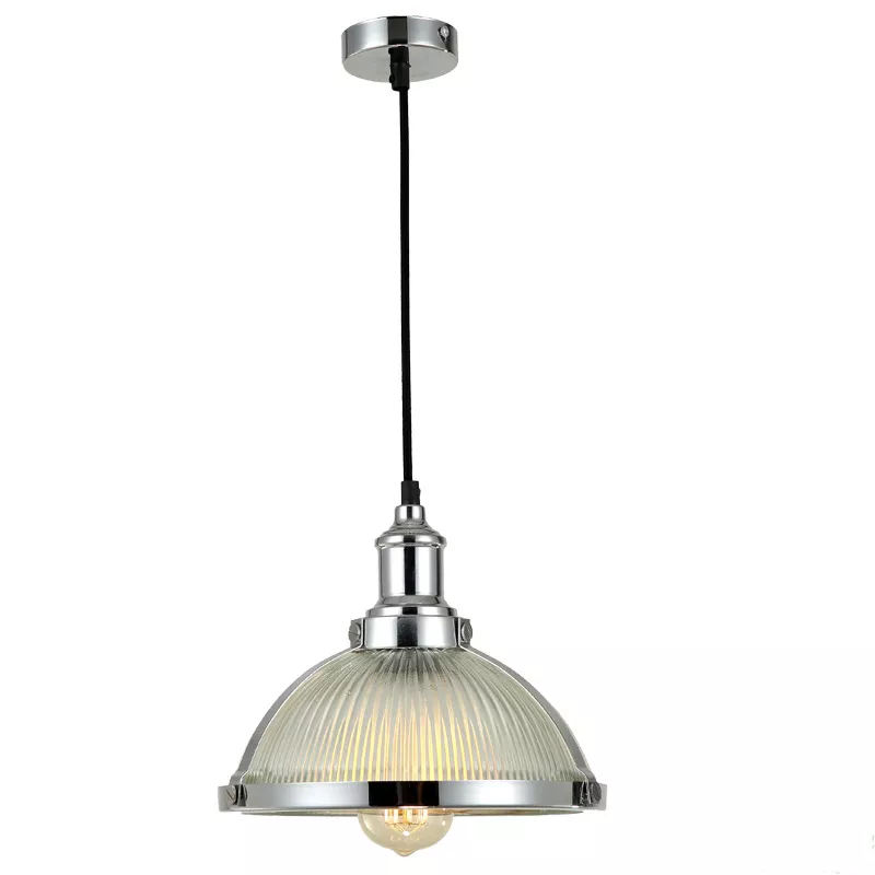 Modern Nordic Industrial Ribbed Glass Dome Shade Hanging Chandelier&Pendant Light With E27 base