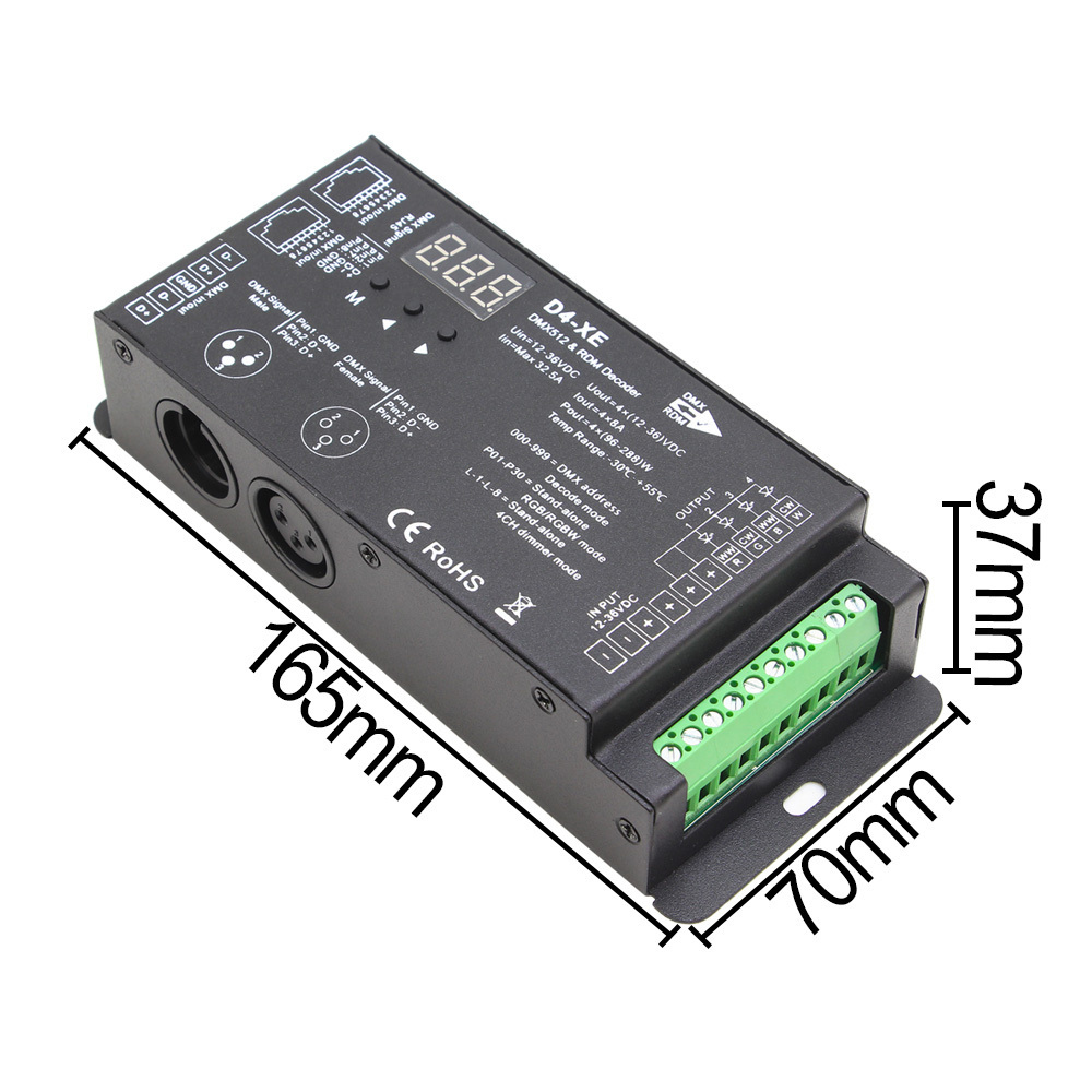 Light Controller Led Dmx Decoder Rgbw 4 channel PWM Constant Voltage DMX Decoder with Digital Display