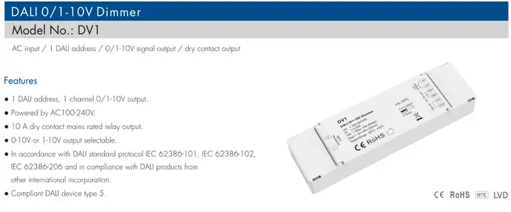 DALI Newest Led Controller DALI-0/1-10V Dimmer 1CH Connect With DALI 0/1-10V Dimming Driver