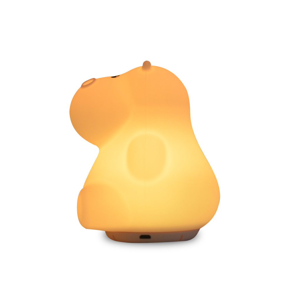 Animal Hippo Shape Rechargeable LED Night Lamps Mini Portable Wireless Blue Tooth Speaker With Led Lights