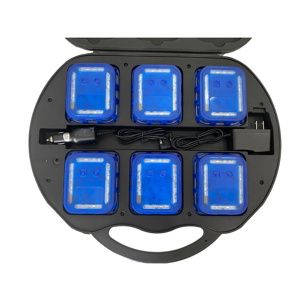 Free shipping! Newest 6 pack Synchronized Traffic Road Warning Light Portable Magnetic Blue LED Road Flare rechargeable