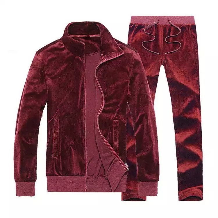 Custom OEM best fitting Jogging Tracksuit Men Two Piece Jacket Jogger Sets Solid Color Men Velour plain Tracksuit Set plus size