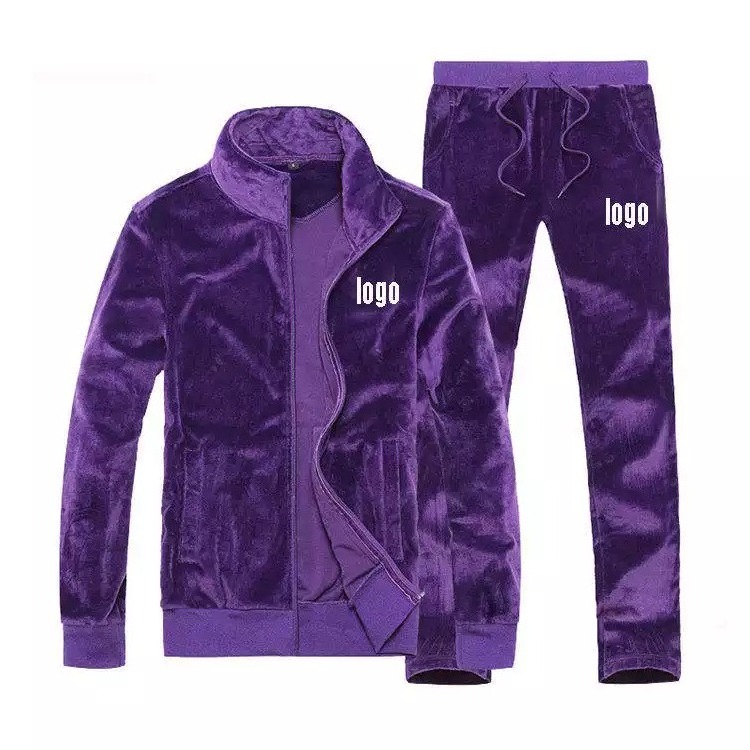 Custom OEM best fitting Jogging Tracksuit Men Two Piece Jacket Jogger Sets Solid Color Men Velour plain Tracksuit Set plus size