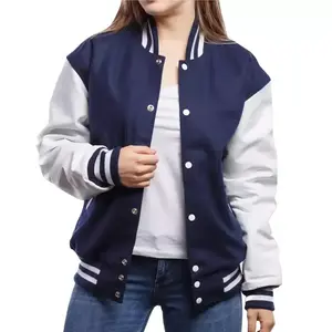 Hot Sale Women's School Uniform Jacket Crew Neck Baseball Women's Jacket Jacket with Leather Sleeves