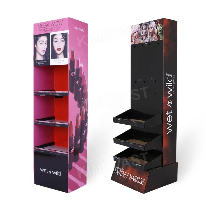 Cardboard Cosmetics Store Perfume Eyelash Lash Lipstick Makeup Paper Cardboard Display Rack Floor Stand Cardboard Display Stand