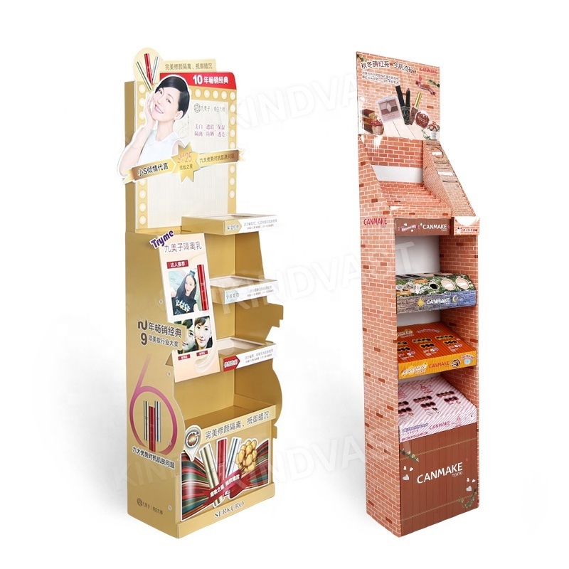 Cardboard Cosmetics Store Perfume Eyelash Lash Lipstick Makeup Paper Cardboard Display Rack Floor Stand Cardboard Display Stand