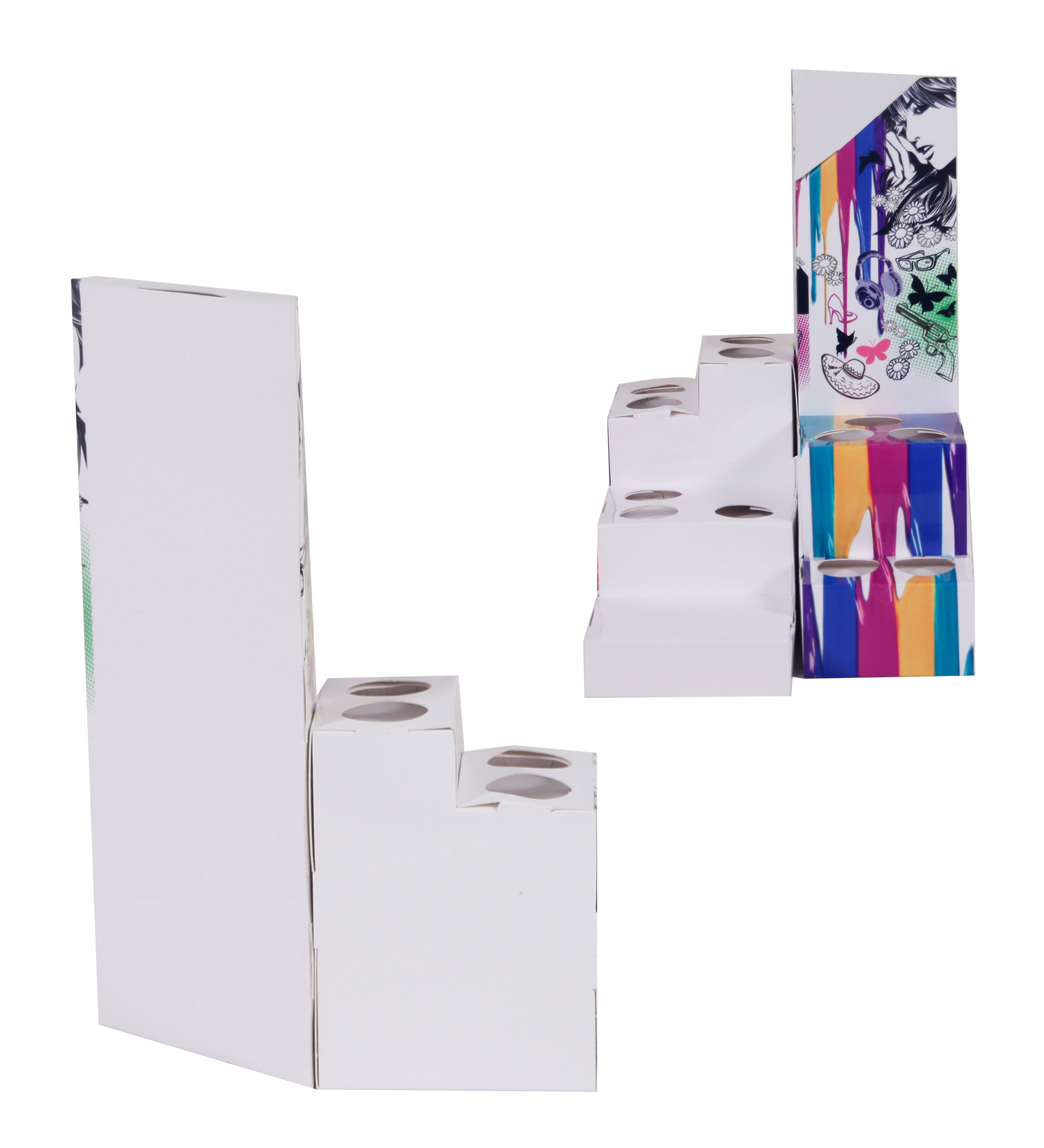 Custom Design Supermarket Promotion Racks Corrugated Paper Cardboard Floor Display Stands with Holes