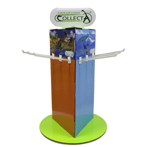 Custom 3 Sides Tabletop CDU Keychain Peg Display Rotating Cardboard Display with Plastic Hooks