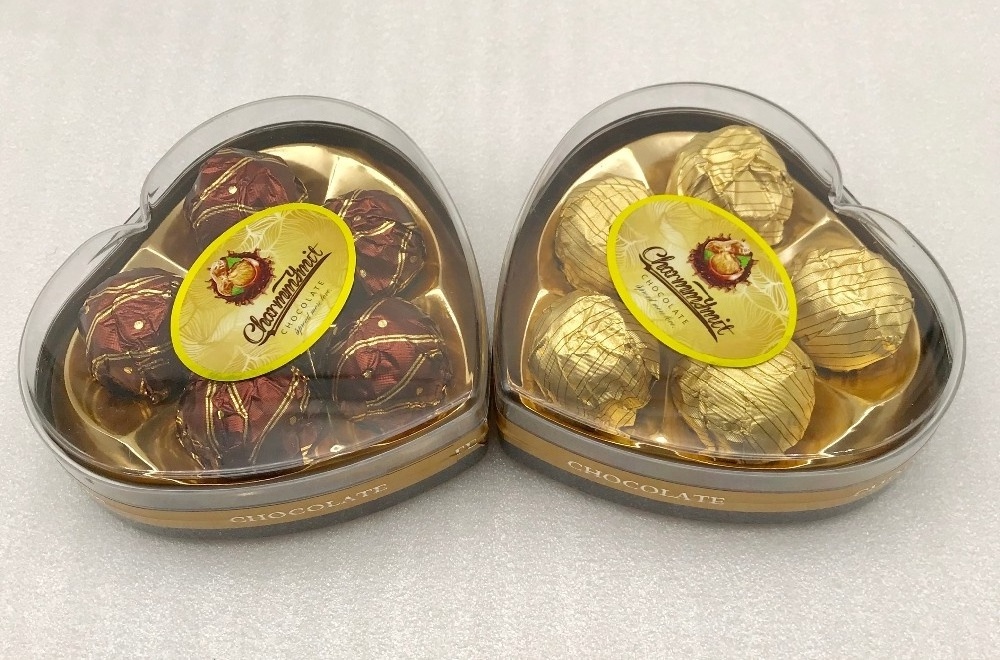 Celebration confectionery heart box round shape high quality chocolate wholesale china origin 62 grams