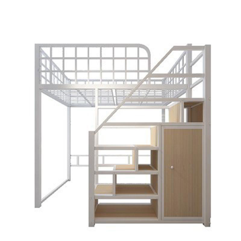 Wrought iron double loft duplex bed multifunctional simple modern under bed desk space saving apartment high and low metal bed