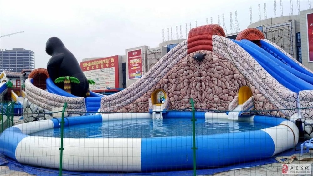 Commercial above ground inflatable water park land inflatable amusement park playground with pool