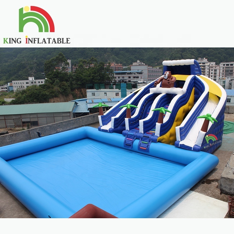 Commercial above ground inflatable water park land inflatable amusement park playground with pool