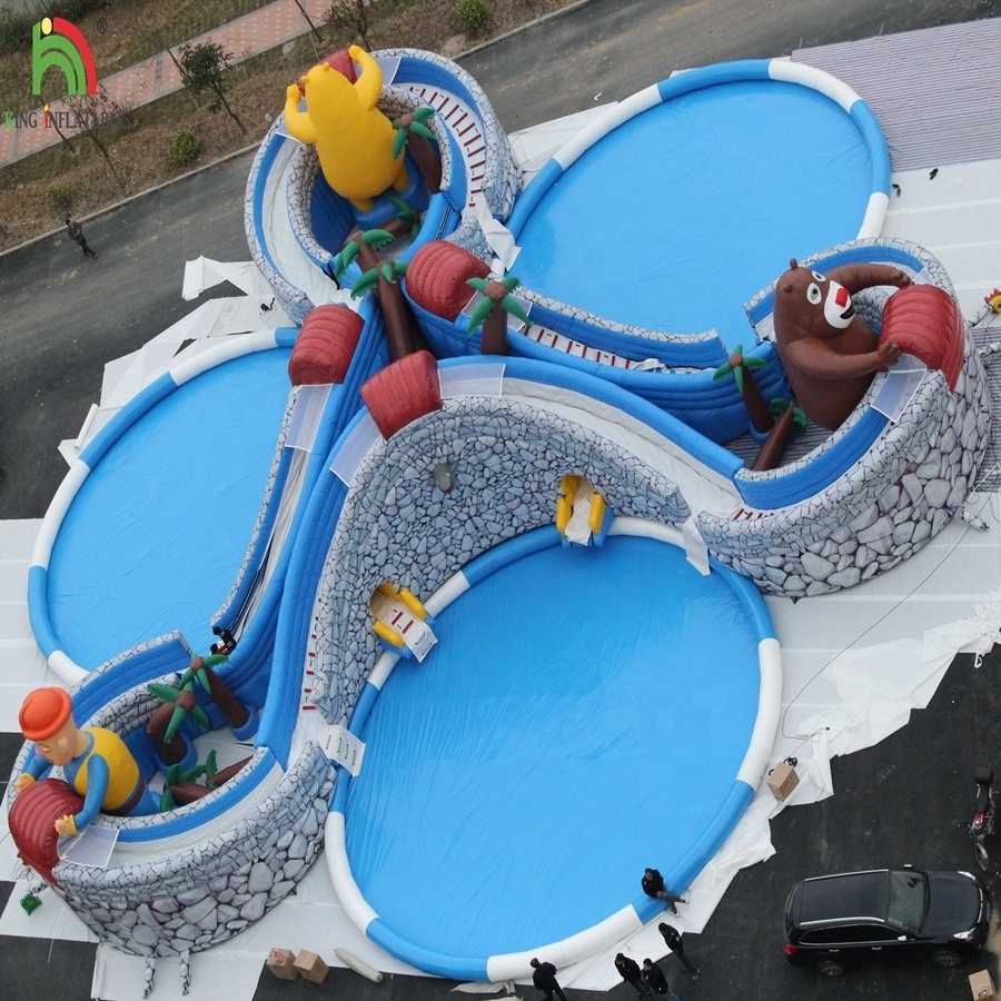 Commercial above ground inflatable water park land inflatable amusement park playground with pool