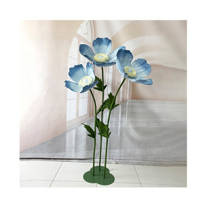 CP-010 Corn Decor Props Tall Paper Fake Poppy Organza Flower Large Wedding Automatic Stand Giant Flower For Window Display Decor