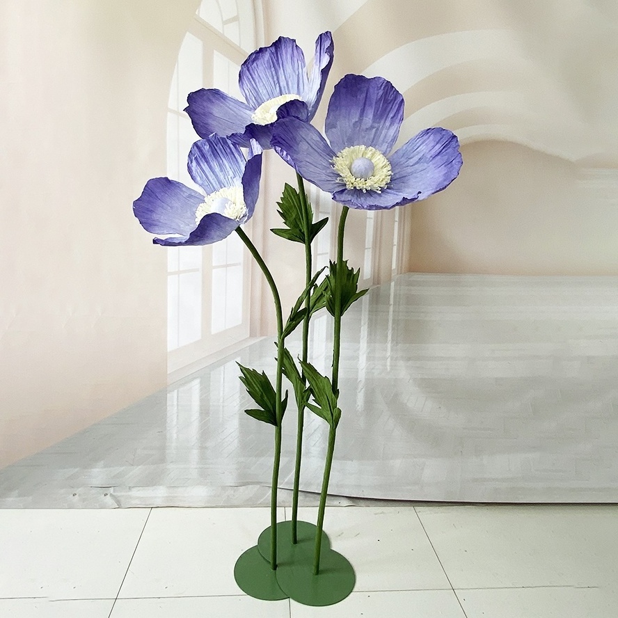 CP-010 Corn Decor Props Tall Paper Fake Poppy Organza Flower Large Wedding Automatic Stand Giant Flower For Window Display Decor