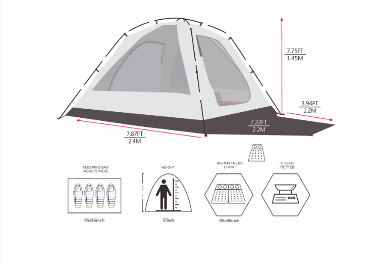 2023 New Design Camping Tents Camping Outdoor Heavy Duty Outdoor Camping House With Two Bedrooms And One Living Room