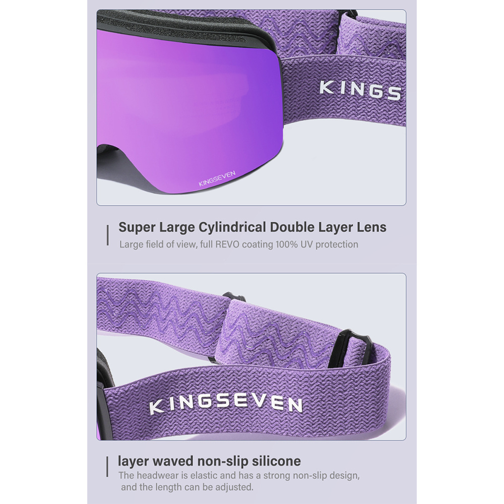 KINGSEVEN Brand Newest Ski Glasses UV400 Protection Sport Snow Board Eyewear Anti Fog Skiing Goggles Strap Magnetic Lens 9802