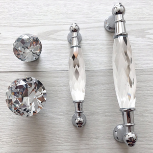 Crystal Drawer Pulls Handle Knob Rhinestone Glass Dresser Kitchen Cabinet 96 128mm Silver Chrome crystal cabinet Handles