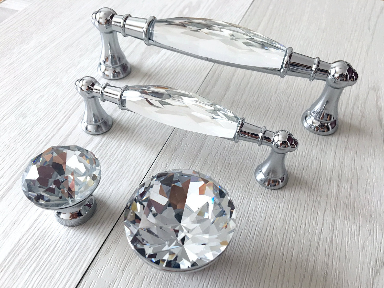 Crystal Drawer Pulls Handle Knob Rhinestone Glass Dresser Kitchen Cabinet 96 128mm Silver Chrome crystal cabinet Handles