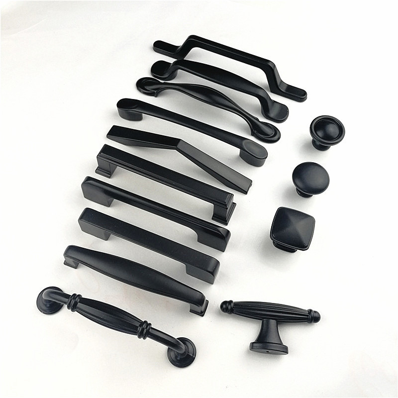 Aluminum Alloy Black Cabinet Handles American Style Solid Kitchen Cupboard Pulls Drawer Knobs Furniture Handle Hardware