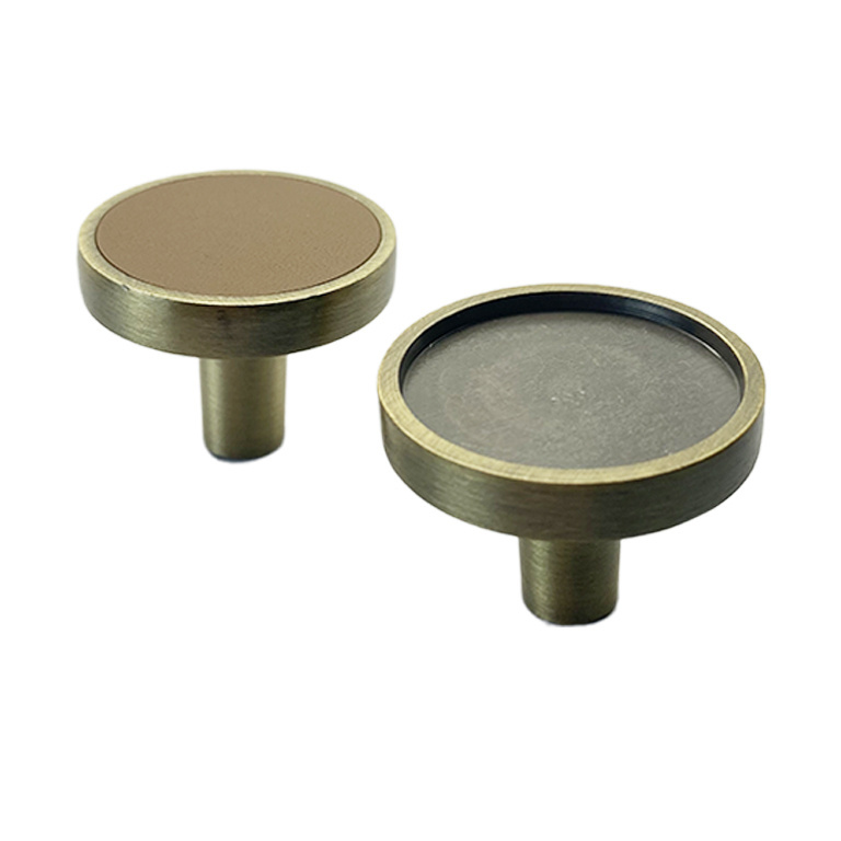 High-end leather brass gold knobs base pulls Furniture Single Hole Pull Handles For Doors Cabinets Cupboards Drawer Pulls Knobs