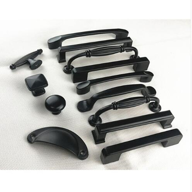 Aluminum Alloy Black Cabinet Handles American Style Solid Kitchen Cupboard Pulls Drawer Knobs Furniture Handle Hardware