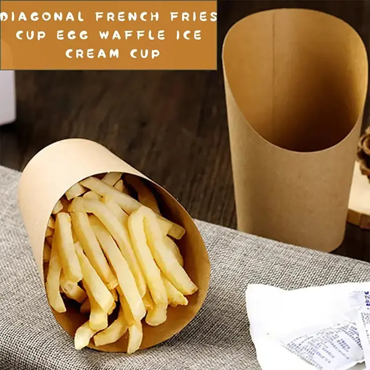 16OZ Waffles Paper cone paper holder for French fries crepe pancake food box