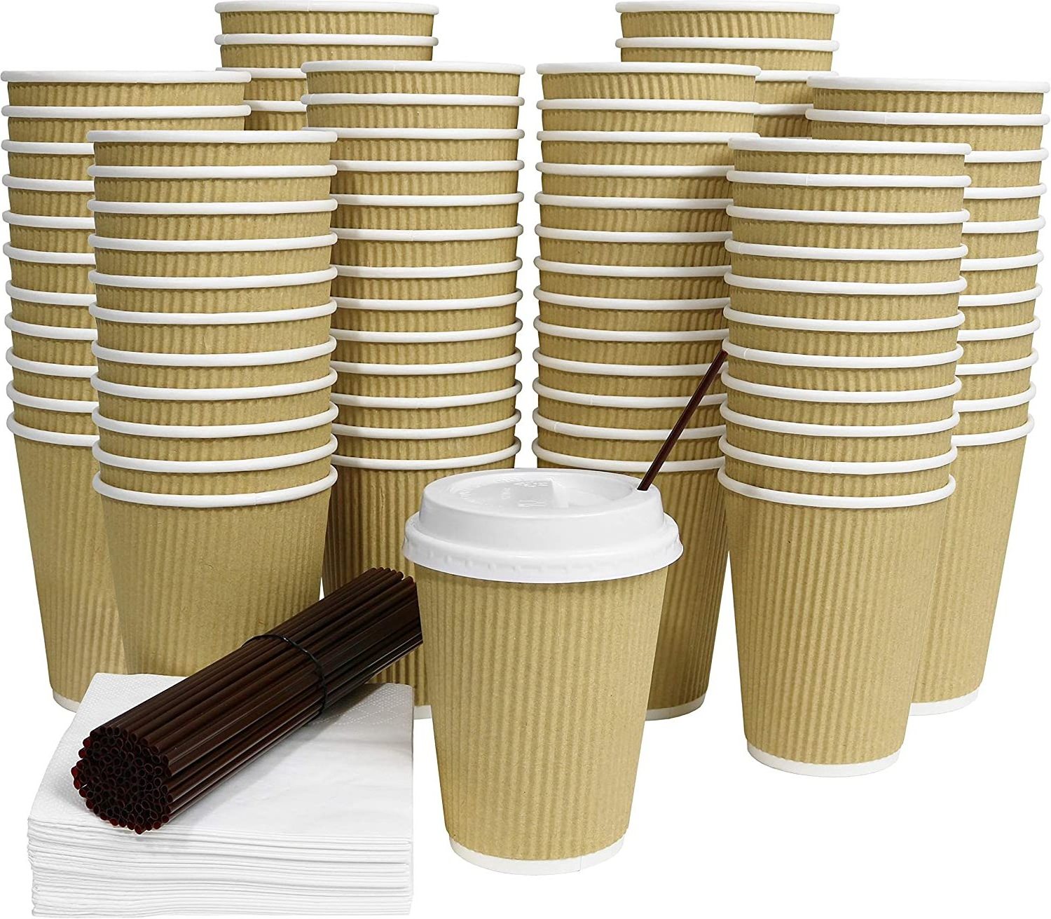 Disposable ripple paper cups paper ripple glass cup ripple wall cups for coffee tea and cold drinks with lid