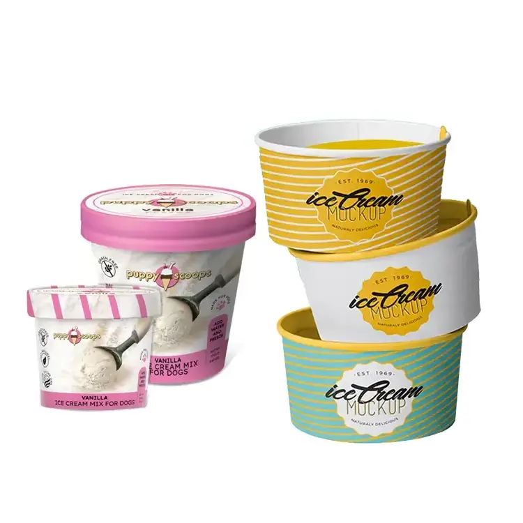 Custom Logo 8 12 16oz Disposable Food Grade Packaging Biodegradable Ice Cream Wrapping Paper Bowl Paper Soup Cup