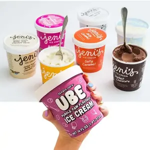 Custom Logo 8 12 16oz Disposable Food Grade Packaging Biodegradable Ice Cream Wrapping Paper Bowl Paper Soup Cup